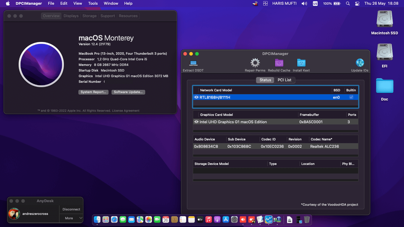 Success Hackintosh macOS Monterey 12.4 Build 21F79 in HP ProBook 240-G8